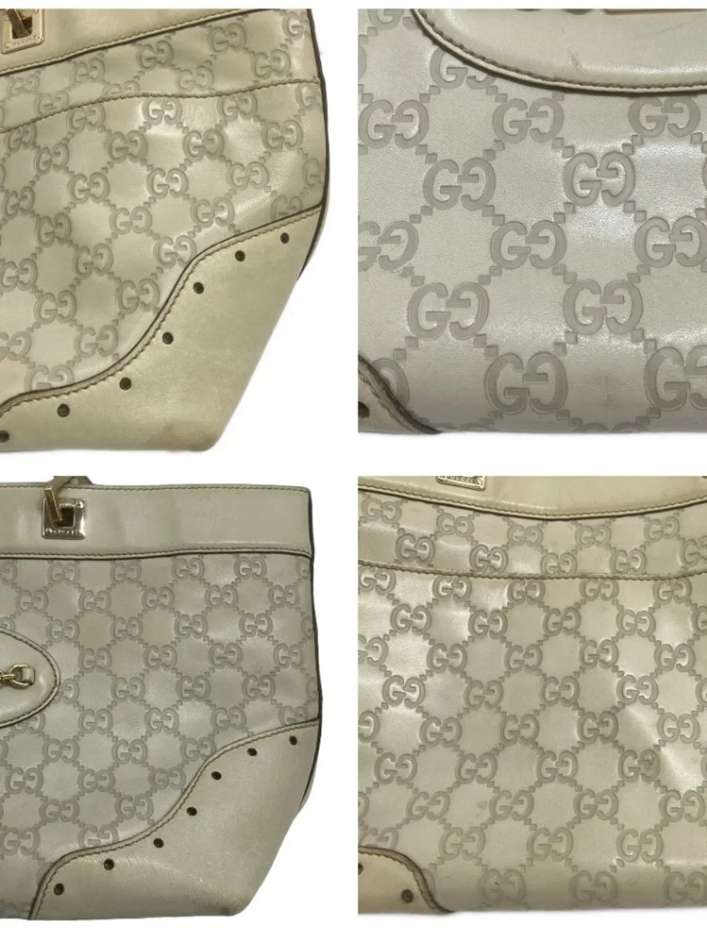GUCCI Guccissima 145993 Cream Light gray Leather Handbag